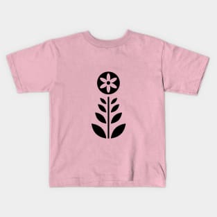 Scandinavian Retro Flowers Black on Beige Kids T-Shirt